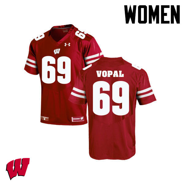 Women Winsconsin Badgers #69 Aaron Vopal College Football Jerseys-Red